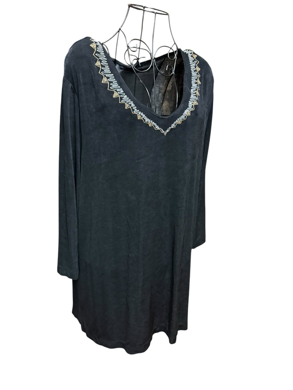 Vikki Vi Black Tunic Top with Subtle Shine Embroidery 1X